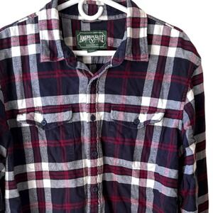 American Eagle Men's XL Red Blue White Long Sleeve Button Down Flannel‎ Shirt